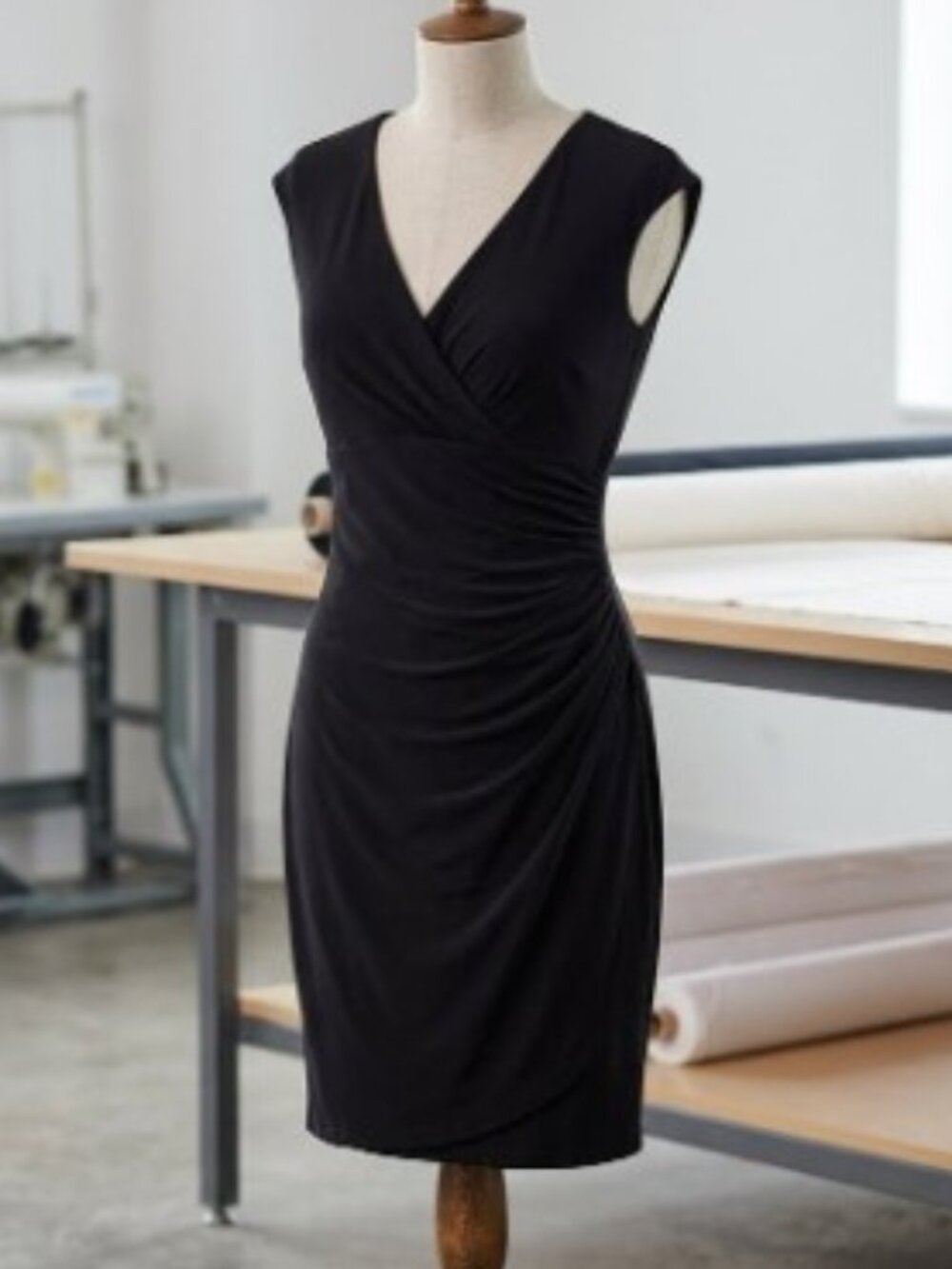 Lauren Ralph Lauren Black Side Gather Dress Size 6P
